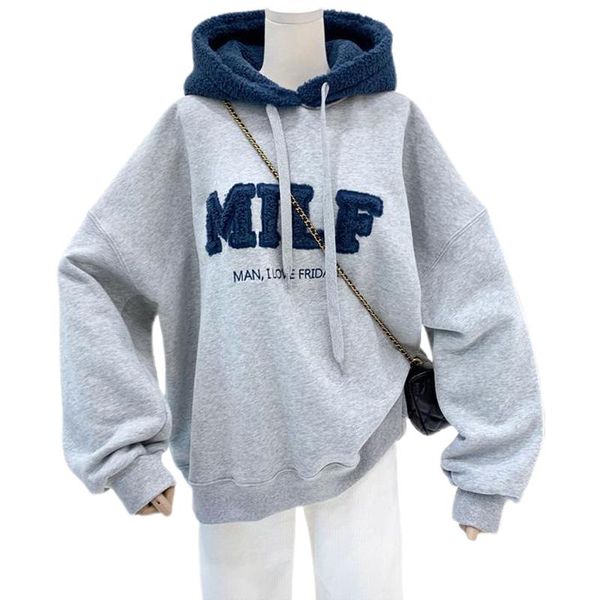 women's hoodies & sweatshirts women letter milf print wool pullovers loose korean style jacket full sleeve casual winter 2021, Black
women's hoodies & sweatshirts women letter milf print wool pullovers loose korean style jacket full sleeve casual winter 2021, Black