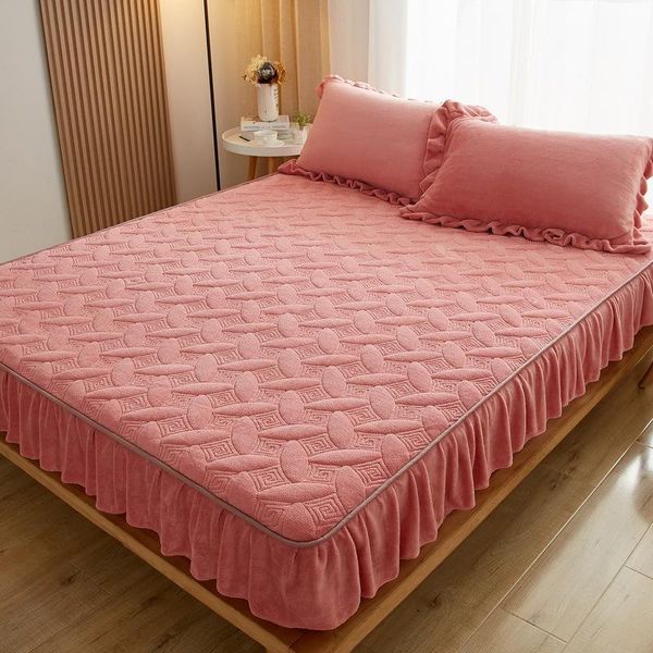 sheets & sets milk velvet bed skirt sheet single piece quilted thickened baby solid color cover non-slip protection