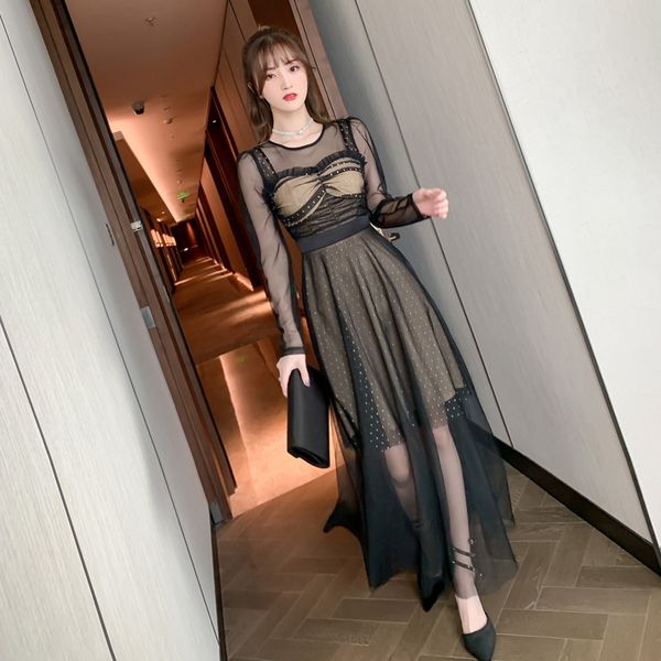 new arrival fashion korean party night club women elegant temperament office lady perspective black dot long dress lp7x, White;black
new arrival fashion korean party night club women elegant temperament office lady perspective black dot long dress lp7x, White;black