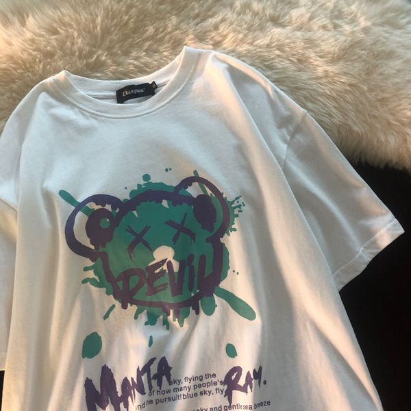 2021 spring and summer new net red lovers short sleeve t-shirt men and women cartoon print bear loose top, White;black
2021 spring and summer new net red lovers short sleeve t-shirt men and women cartoon print bear loose top, White;black