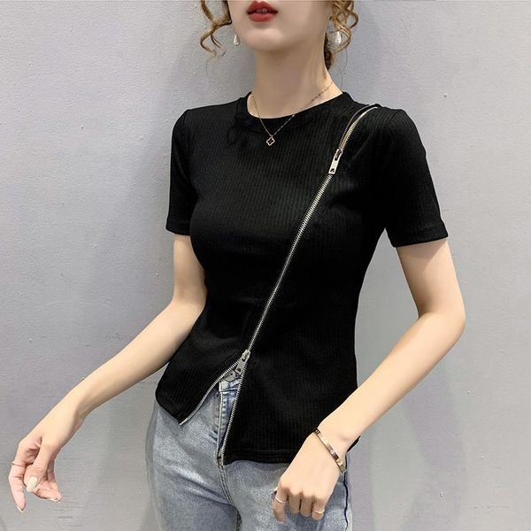 women's t-shirt of 2021 summer dress zipper with short sleeves niche design feels split jacket brim small unlined upper garment, White
women's t-shirt of 2021 summer dress zipper with short sleeves niche design feels split jacket brim small unlined upper garment, White