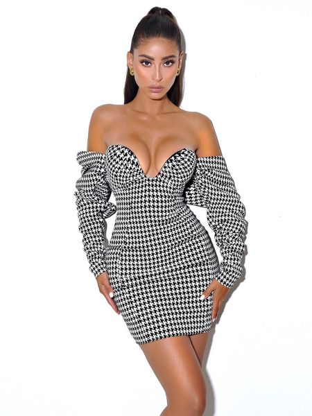 women off the shoulder no back long sleeve houndstooth bandage 2021 ladies club bodycon dress party 9lp7, Black;gray
women off the shoulder no back long sleeve houndstooth bandage 2021 ladies club bodycon dress party 9lp7, Black;gray