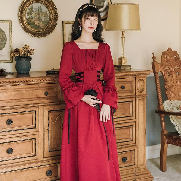 casual dresses 2021 autumn arrival square collar bandage collect waist women long dress red robe femme, Black;gray
casual dresses 2021 autumn arrival square collar bandage collect waist women long dress red robe femme, Black;gray