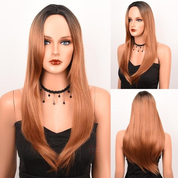 synthetic wigs women long blonde wig straight for natural looking cosplay hair heat resistant fiber, Black
