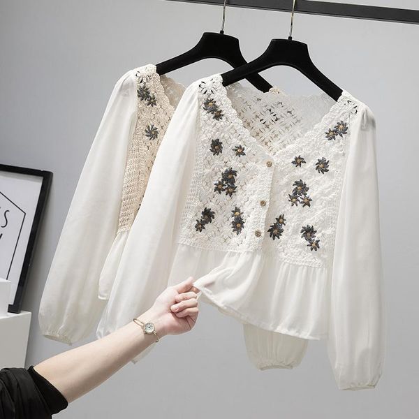 women's sweaters vintage heavy work flower embroidery knit blouse women v neck single breast blusas spring 2021 shirt feminino clothin, White;black
women's sweaters vintage heavy work flower embroidery knit blouse women v neck single breast blusas spring 2021 shirt feminino clothin, White;black