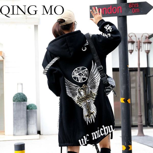 women's trench coats qing mo women black cross wing printing coat ribbon hooded 2021 long cotton jacket warm keep dq0143a, Tan;black
women's trench coats qing mo women black cross wing printing coat ribbon hooded 2021 long cotton jacket warm keep dq0143a, Tan;black