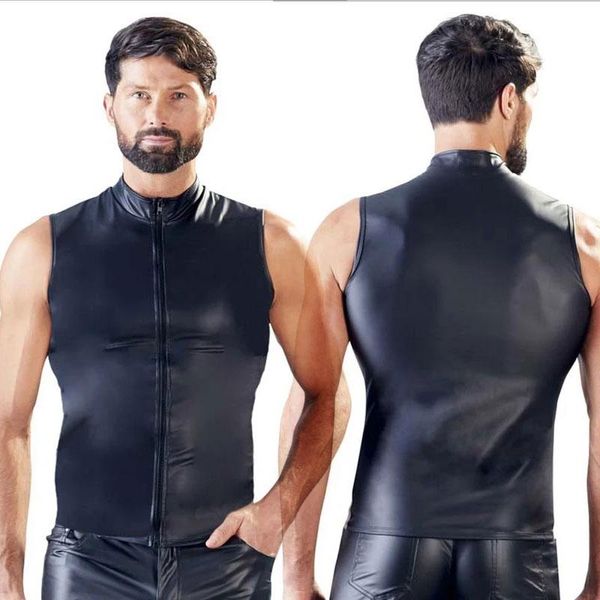 men' tank matte patent leather sleeveless vest tight zip nightclub stage performance party club clothing, White;black
men' tank matte patent leather sleeveless vest tight zip nightclub stage performance party club clothing, White;black