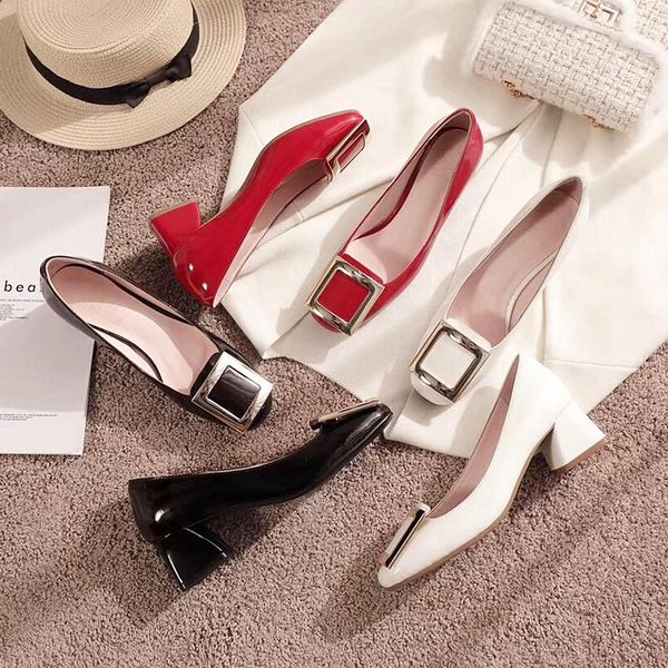 classic office lady shoes woman square toe block heels metal decoration pumps slip on women high heels buckle chunky, Black
classic office lady shoes woman square toe block heels metal decoration pumps slip on women high heels buckle chunky, Black