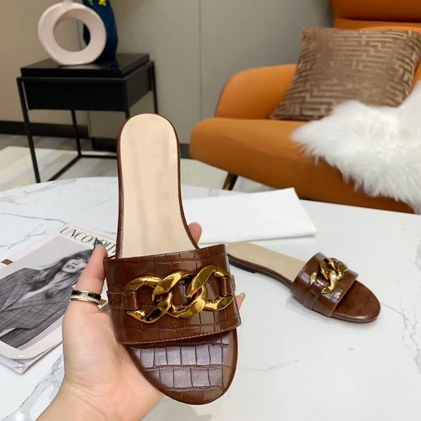designer sandals women chain slides flats mules leather slip-on slipper brown flip flops ladies outdoor slides beach shoes 270, Black
designer sandals women chain slides flats mules leather slip-on slipper brown flip flops ladies outdoor slides beach shoes 270, Black