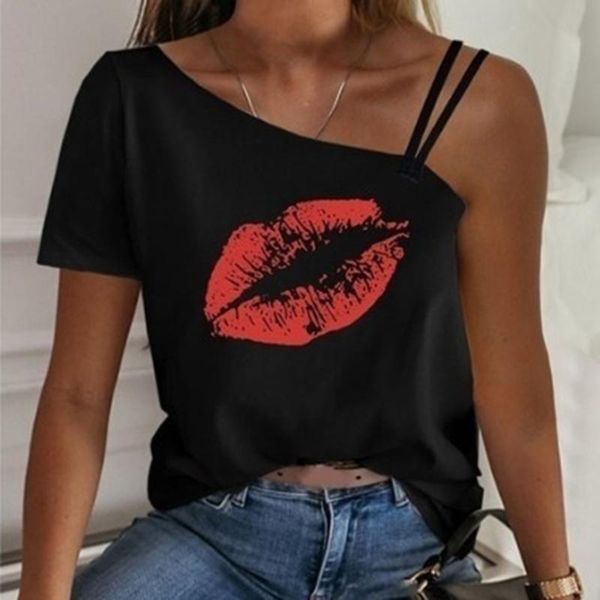 women's t-shirt female one shoulder t shirt lips print short sleeve tees diagonal collar fashion casual summer party beach tee shi, White
women's t-shirt female one shoulder t shirt lips print short sleeve tees diagonal collar fashion casual summer party beach tee shi, White