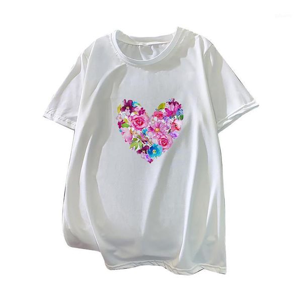 women's t-shirt flower love heart harajuku o-neck kawaii street summer casual clothing,drop ship, White
women's t-shirt flower love heart harajuku o-neck kawaii street summer casual clothing,drop ship, White