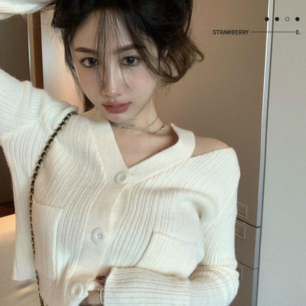 women's knits & tees short v-neck off-the-shoulder slim knit sweater women 2021 fall loose outer cardigan jacket, White
women's knits & tees short v-neck off-the-shoulder slim knit sweater women 2021 fall loose outer cardigan jacket, White
