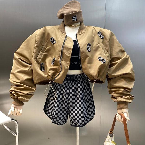 women's jackets 2021 personalized digital printed baseball jacket foreign style versatile short back patch bat sleeve coat, Black;brown
women's jackets 2021 personalized digital printed baseball jacket foreign style versatile short back patch bat sleeve coat, Black;brown