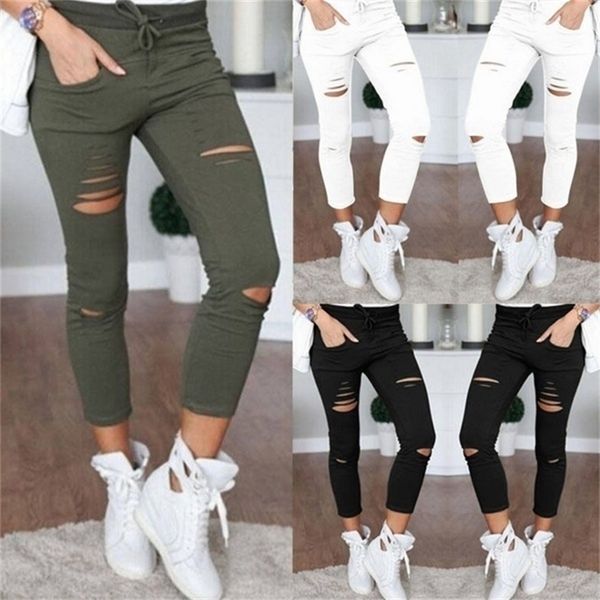 female trousers women hole leggings ripped pants slim stretch drawstring trousers pants army green pants t200521, Black;white
female trousers women hole leggings ripped pants slim stretch drawstring trousers pants army green pants t200521, Black;white