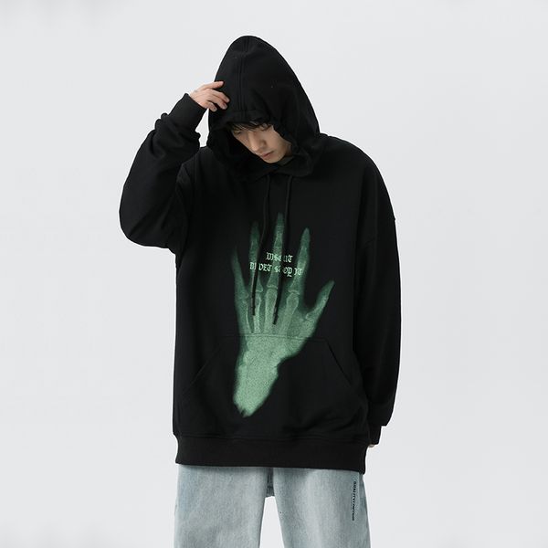 new japan style casual o-neck 2021 spring autumn hoodie sweatshirts men's black fleece hip hop high streetwear clothes r85i