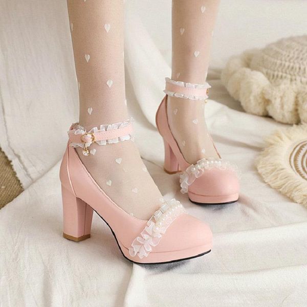 dress shoes zawsthia pu round toe lace ruffles pearl lolita style platform block high heels princess sweet mary janes for women pumps, Black
dress shoes zawsthia pu round toe lace ruffles pearl lolita style platform block high heels princess sweet mary janes for women pumps, Black