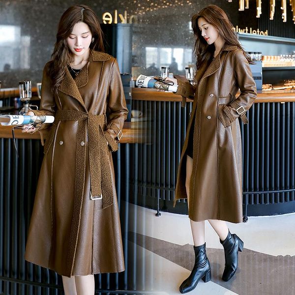 women's leather & faux boutique long coat 2021 autumn and winter fashion foreign style all-match plus down fur female jacket, Black
women's leather & faux boutique long coat 2021 autumn and winter fashion foreign style all-match plus down fur female jacket, Black