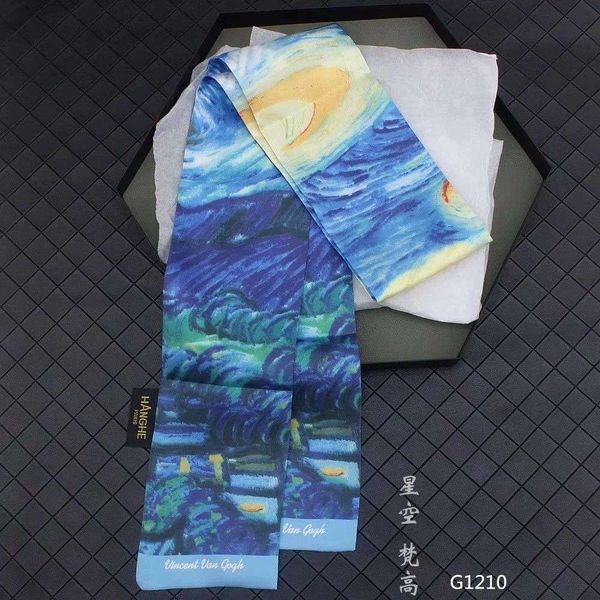 van gogh starry sky oil painting silk hair ribbon headband small scarf tie narrow strip decorations, Blue;black
van gogh starry sky oil painting silk hair ribbon headband small scarf tie narrow strip decorations, Blue;black