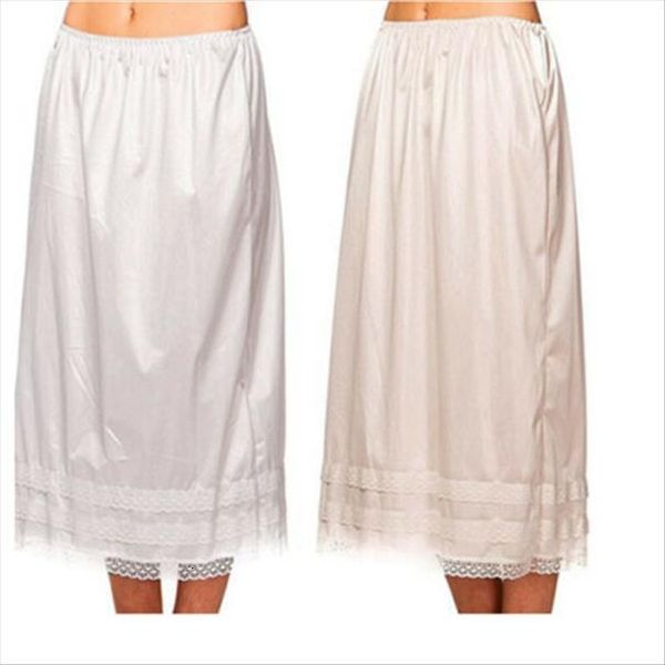 cotton solid lace trim womens skirt maxi half slip underskirt under, Black