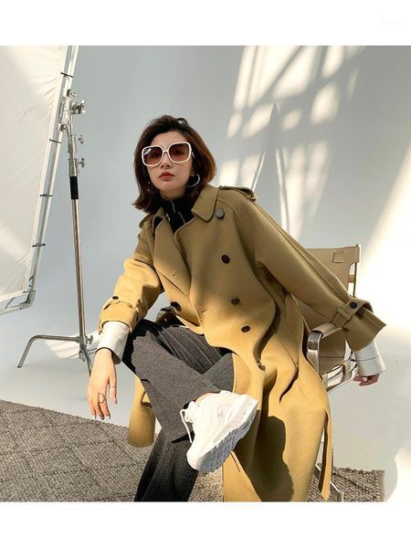 women's wool & blends high end temperament long double-sided cashmere coat 2021 winter double row buckle lace up thin tweed, Black
women's wool & blends high end temperament long double-sided cashmere coat 2021 winter double row buckle lace up thin tweed, Black