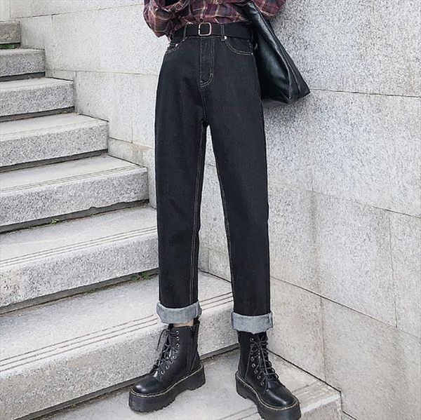 loose straight plus velvet autumn women jean and winter black high waist daddy wide leg pants, Blue
loose straight plus velvet autumn women jean and winter black high waist daddy wide leg pants, Blue
