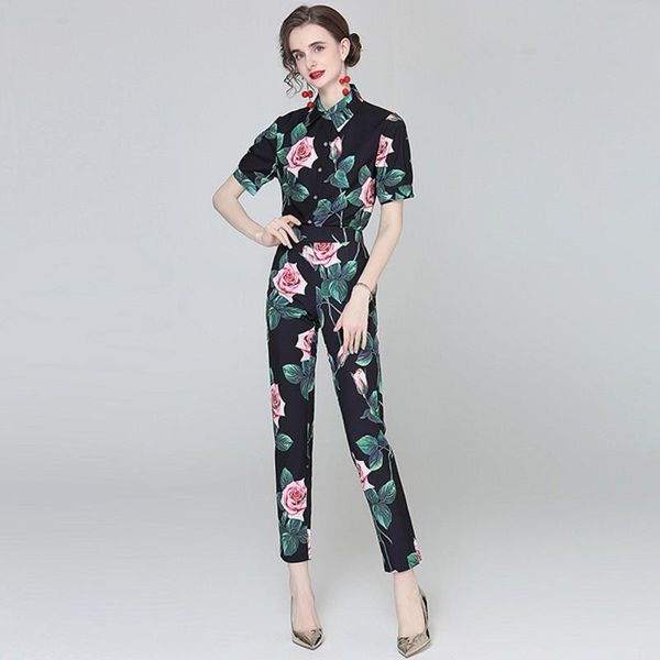 women's two piece pants 2021 summer fashion rose flower print suit women single-breasted shirts + hight waist slim long pieces set, White
women's two piece pants 2021 summer fashion rose flower print suit women single-breasted shirts + hight waist slim long pieces set, White