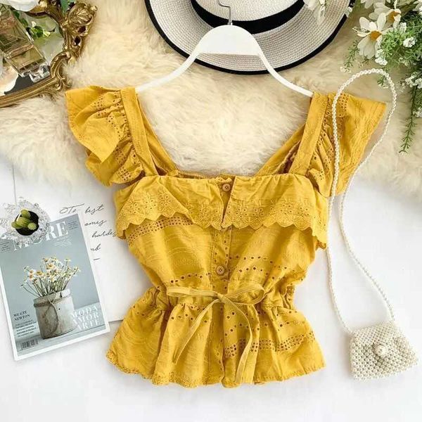 summer style waist lace hollow sen female flying sleeve shirt female camisole outer wear 210709, White
summer style waist lace hollow sen female flying sleeve shirt female camisole outer wear 210709, White