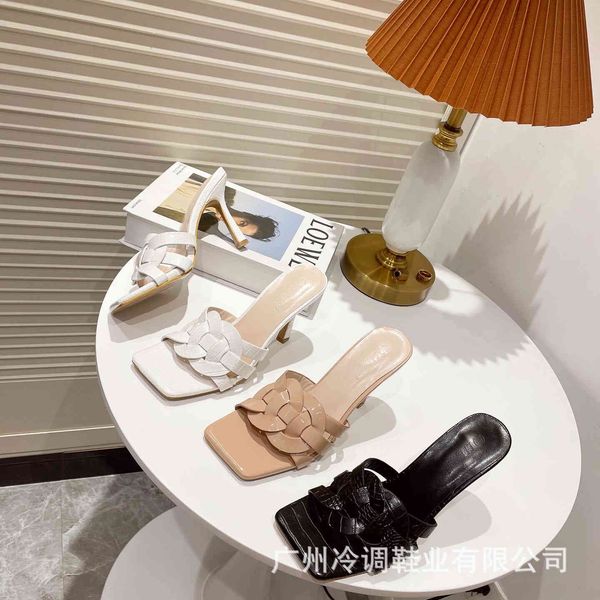 high heeled slippers women summer woven square head thin high-heeled sandals women, Black
high heeled slippers women summer woven square head thin high-heeled sandals women, Black