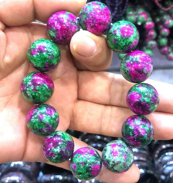 bangle huge 18mm ruby in fuchsite pink green jade round stretchy bracelet 7.5'', Black
bangle huge 18mm ruby in fuchsite pink green jade round stretchy bracelet 7.5'', Black