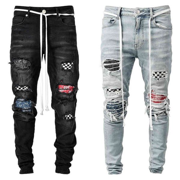 men's jeans hip-hop denim pants down the street. classic fine hole in ripped jeans. 4kg5, Blue
men's jeans hip-hop denim pants down the street. classic fine hole in ripped jeans. 4kg5, Blue