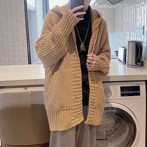 2021 new winter thick cardigan men's warm fashion casual hooded sweater coat men loose korean knitting sweaters jacket mens clothes -x, White;black
2021 new winter thick cardigan men's warm fashion casual hooded sweater coat men loose korean knitting sweaters jacket mens clothes -x, White;black