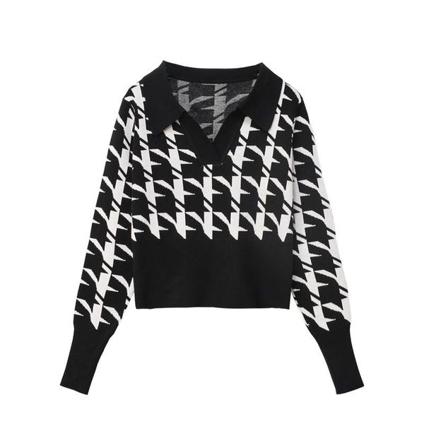 women chic sweater knitted print pullover long sleeve v neck slim jumper autumn winter soft warm clothes, White;black
women chic sweater knitted print pullover long sleeve v neck slim jumper autumn winter soft warm clothes, White;black