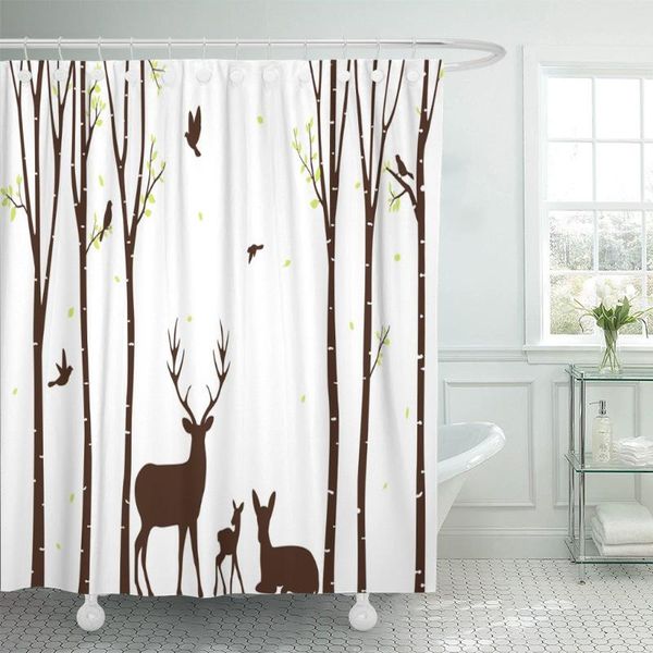 shower curtains aspen birch tree deer and birds silhouette autumn bark curtain waterproof polyester fabric 72 x inches with hooks 
shower curtains aspen birch tree deer and birds silhouette autumn bark curtain waterproof polyester fabric 72 x inches with hooks