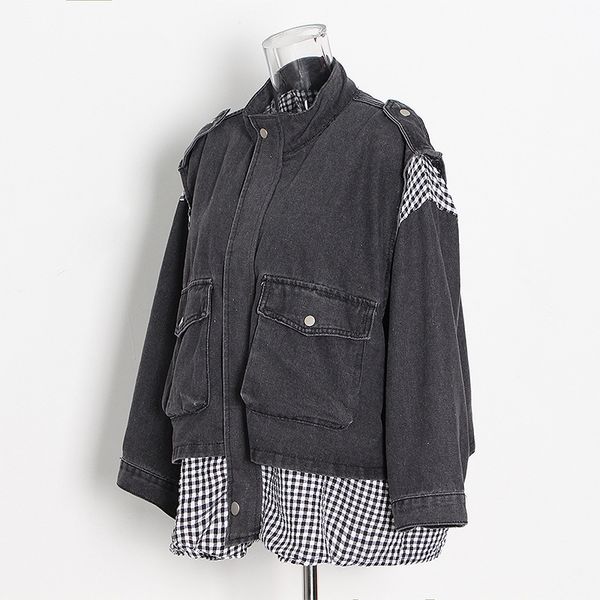 casual patchwork pocket denim jacket for women lapel long sleeve print plaid korean jackets female fashion new tide, Black;brown
casual patchwork pocket denim jacket for women lapel long sleeve print plaid korean jackets female fashion new tide, Black;brown