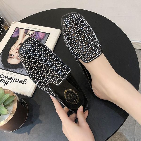 sandals summer women's mules shoes hollow and breathable rhinestone slippers for women outside wear, Black
sandals summer women's mules shoes hollow and breathable rhinestone slippers for women outside wear, Black