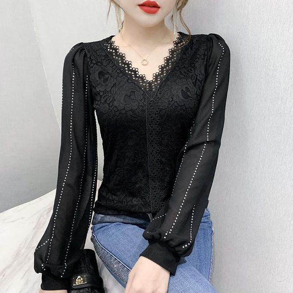 women's t-shirt 2021 spring fashion casual drilling chiffon long sleeves shirt black plus size female clothes, White
women's t-shirt 2021 spring fashion casual drilling chiffon long sleeves shirt black plus size female clothes, White