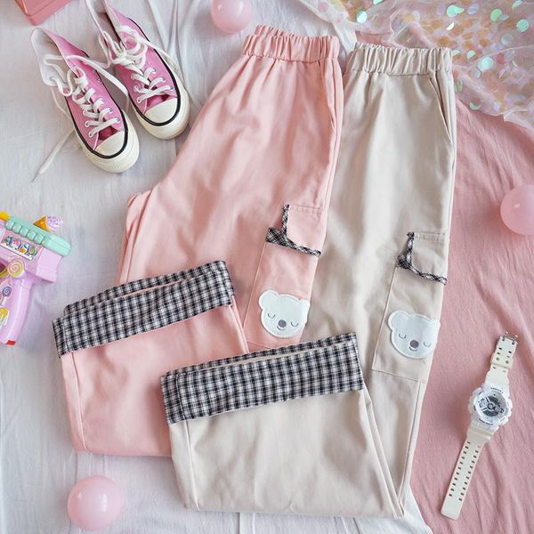 women's pants & capris harajuku kawaii cargo women cartoon embroidery plaid trousers teenage girl cute causal loose pink wide leg femal, Black;white
women's pants & capris harajuku kawaii cargo women cartoon embroidery plaid trousers teenage girl cute causal loose pink wide leg femal, Black;white