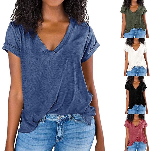 2021 spring and summer new women's solid color splicing v-neck short sleeve loose t-shirt for women, White
2021 spring and summer new women's solid color splicing v-neck short sleeve loose t-shirt for women, White