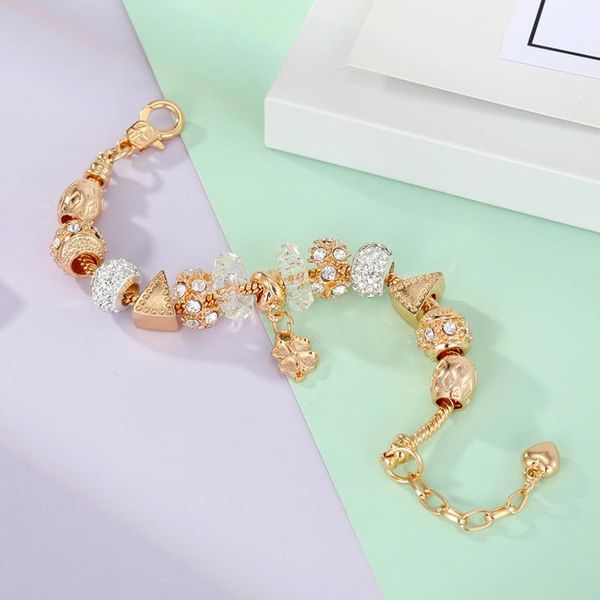 link, chain style light gold four-leaf clover alloy beaded diy bracelet, Black
link, chain style light gold four-leaf clover alloy beaded diy bracelet, Black