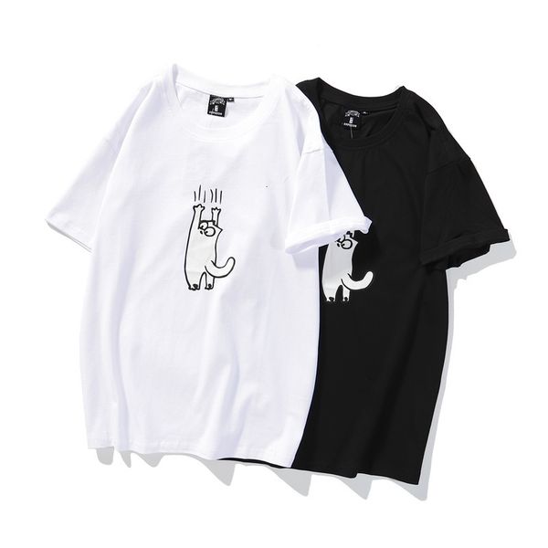 t shirt men's and women's literary style short sleeve scratch cat loose harajuku ulzzang lovers', White;black
t shirt men's and women's literary style short sleeve scratch cat loose harajuku ulzzang lovers', White;black