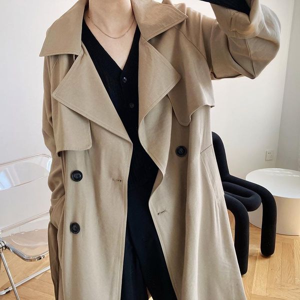 women's trench coats 2021 autumn fashion female long outwear loose women coat solid color casual elegant ladies overcoat t373, Tan;black
women's trench coats 2021 autumn fashion female long outwear loose women coat solid color casual elegant ladies overcoat t373, Tan;black