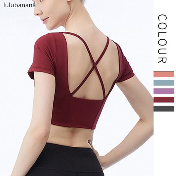 lulubanana womens short sleeve sport crop cross back strappy padded backless yoga workout fitness shirt, White;red
lulubanana womens short sleeve sport crop cross back strappy padded backless yoga workout fitness shirt, White;red