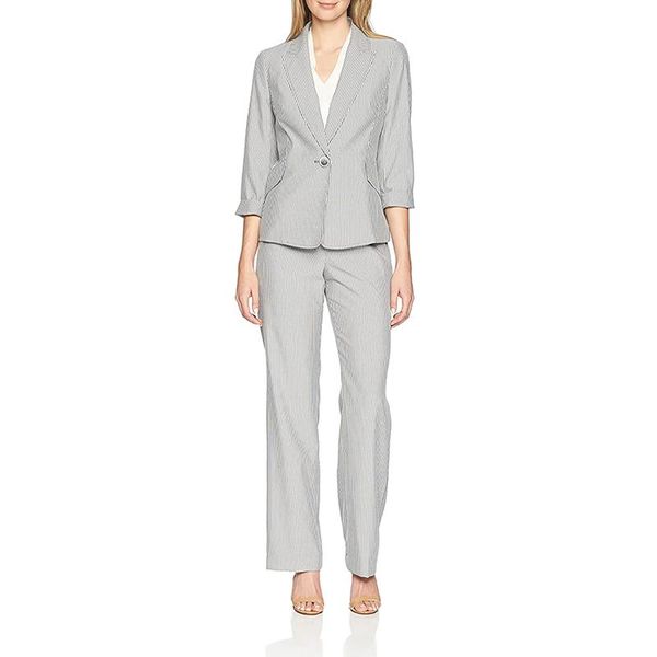 women blazer suits set ladies jacket pants business casual simple elegant polyster black and white stripe 2 piece 2021
women blazer suits set ladies jacket pants business casual simple elegant polyster black and white stripe 2 piece 2021