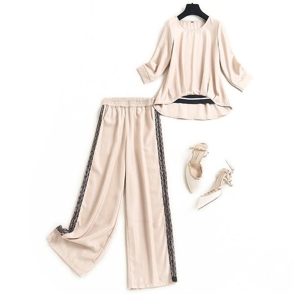 women fashion long pants suits spring summer 2021 lace beading striped wide leg pants and loose casual two piece set, White
women fashion long pants suits spring summer 2021 lace beading striped wide leg pants and loose casual two piece set, White