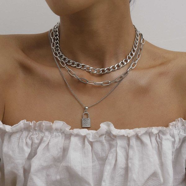 jewelry versatile chain zircon geometric feminine fashion micro inlaid lock multi-layer necklace, Silver
jewelry versatile chain zircon geometric feminine fashion micro inlaid lock multi-layer necklace, Silver