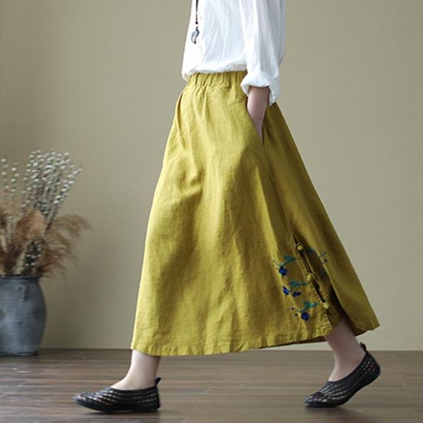 skirts 2021 cotton and linen spring autumn ankle-length design embroidery female skirt bust plated button, Black
skirts 2021 cotton and linen spring autumn ankle-length design embroidery female skirt bust plated button, Black