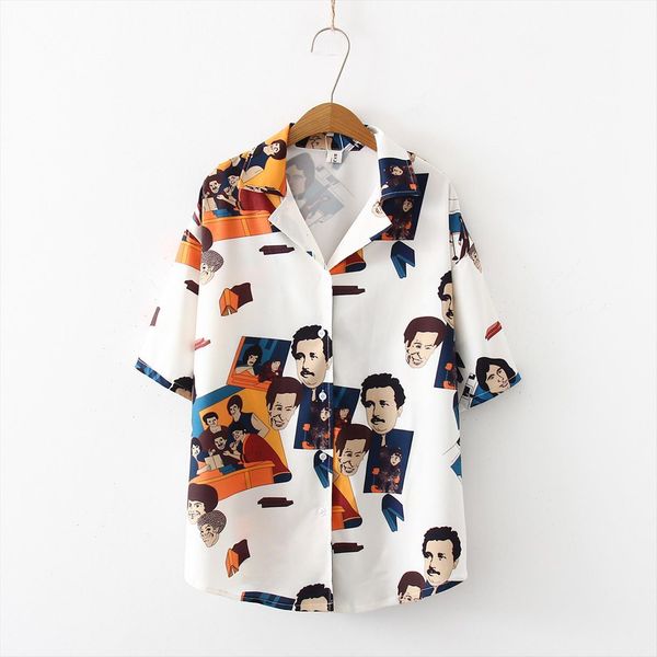 short sleeve fashion face women blouses print white cotton summer casual loose beach blusas
short sleeve fashion face women blouses print white cotton summer casual loose beach blusas