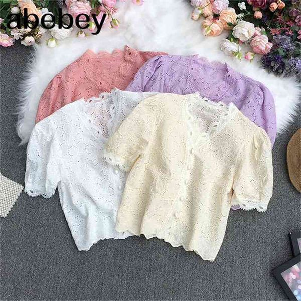 summer temperament all-match v-neck short sleeve shirt pearl button hollow out solid short shirt 210722, White
summer temperament all-match v-neck short sleeve shirt pearl button hollow out solid short shirt 210722, White