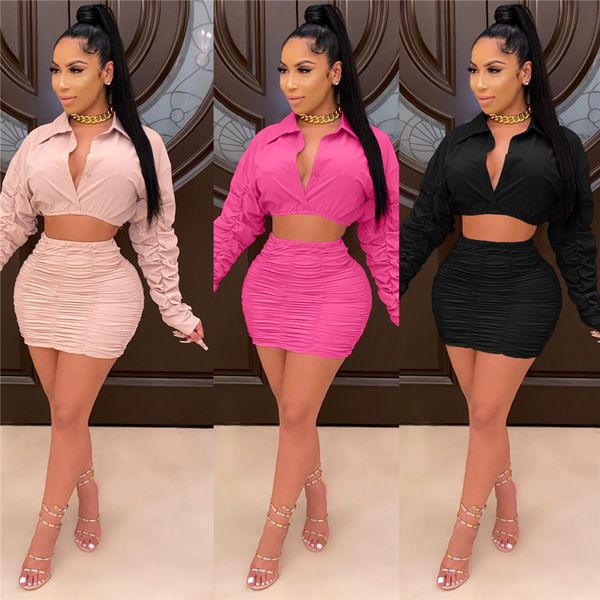 solid two piece set long sleeve womens set v neck ruched cropped shirt stacked mini skirt set club suit outfits, Gray
solid two piece set long sleeve womens set v neck ruched cropped shirt stacked mini skirt set club suit outfits, Gray