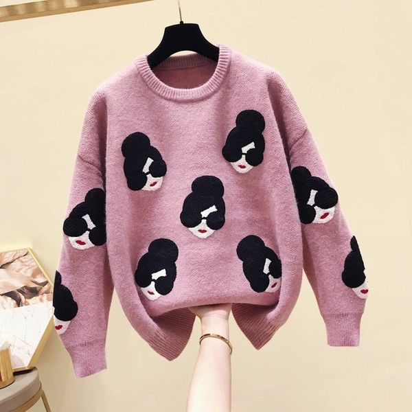 pull femme winter autumn oversized knitted sweater women lantern sleeve embroidery cartoon thicken pullovers jumper 210218, White;black
pull femme winter autumn oversized knitted sweater women lantern sleeve embroidery cartoon thicken pullovers jumper 210218, White;black